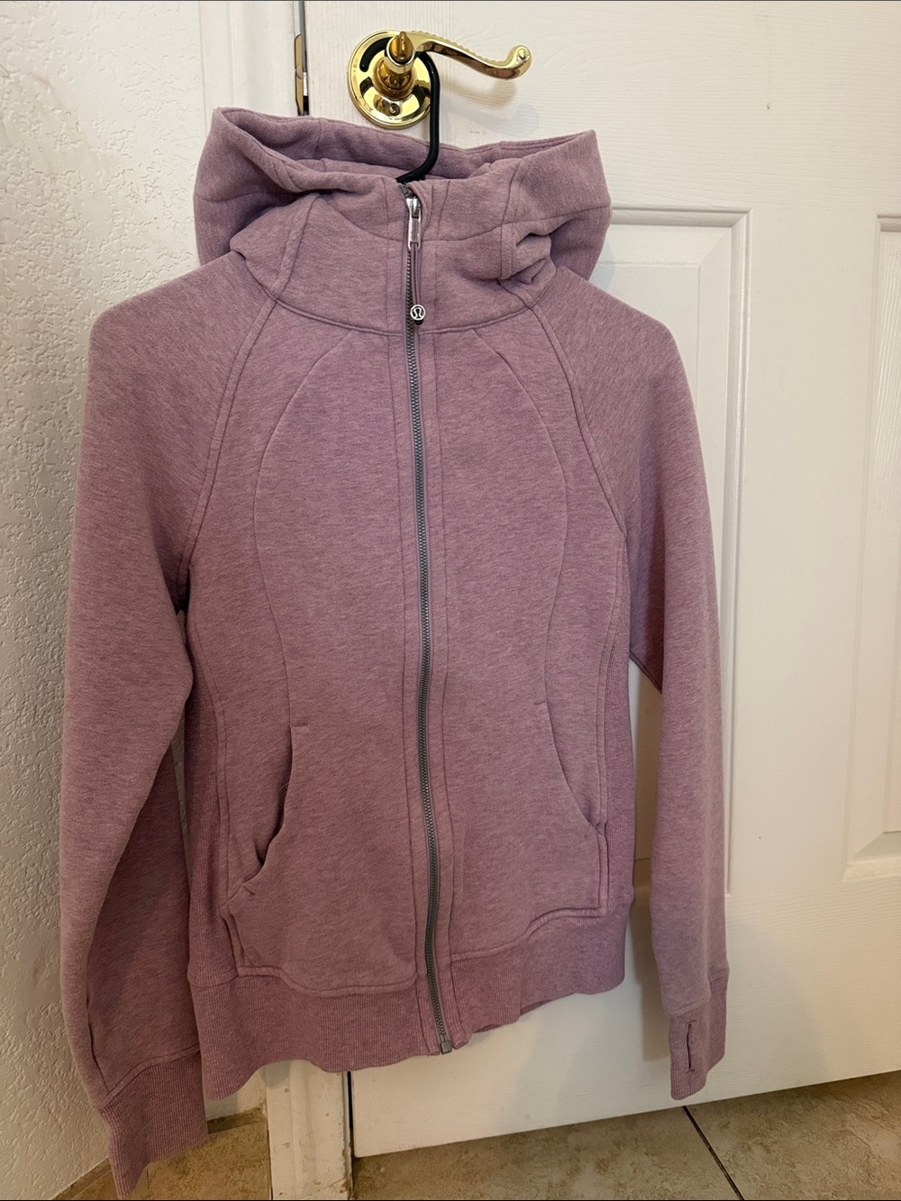 Lululemon heathered pink size 4 scuba hoodie full zip silver zipper